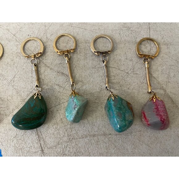 Lot of 7 Natural Polished Gemstone Keychains – Turquoise Rock Crystal Art Gifts - Picture 3 of 6